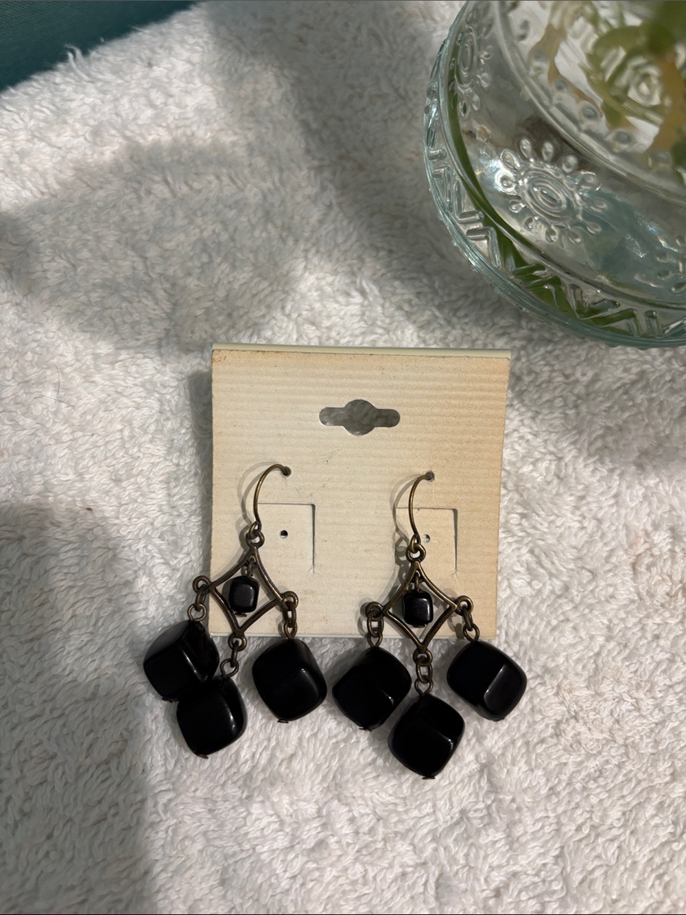 Black Dangle Drop Earrings - Unbranded Elegant Glass Bead Design